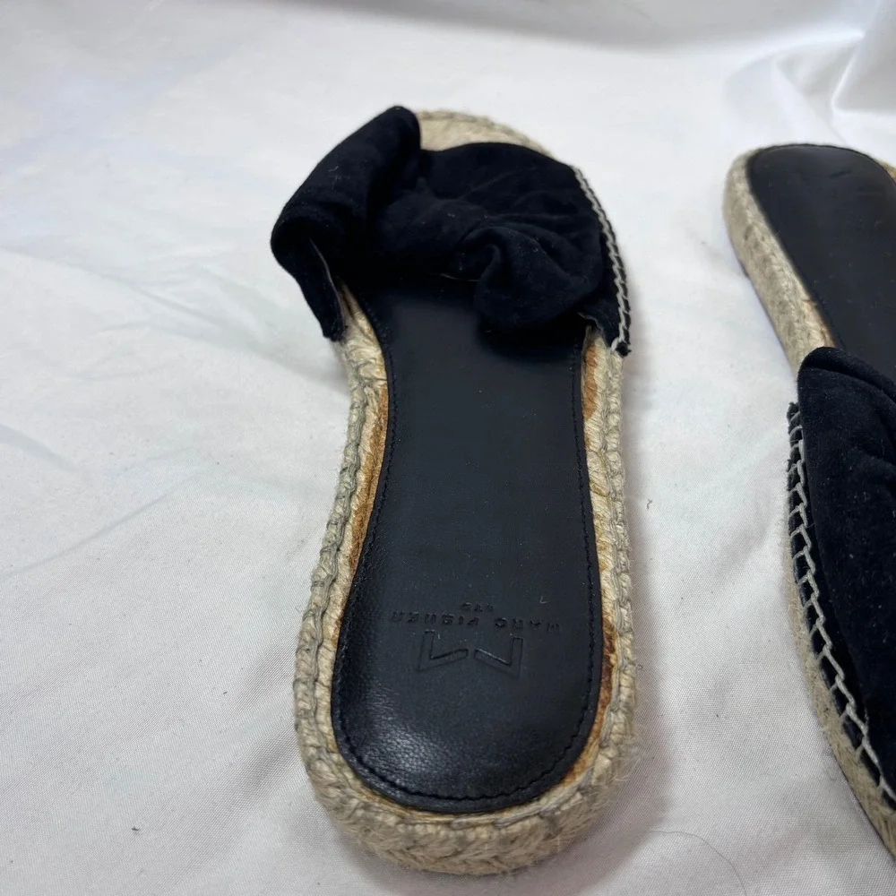 Marc Fisher Valey Slide Sandals Women 11 Black Suede Bow Espadrille Flat MLVALEY